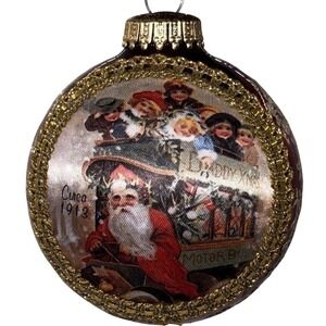 1993 Krebs Christmas Ornament Santa Motor Bus 1913 Red Glass
